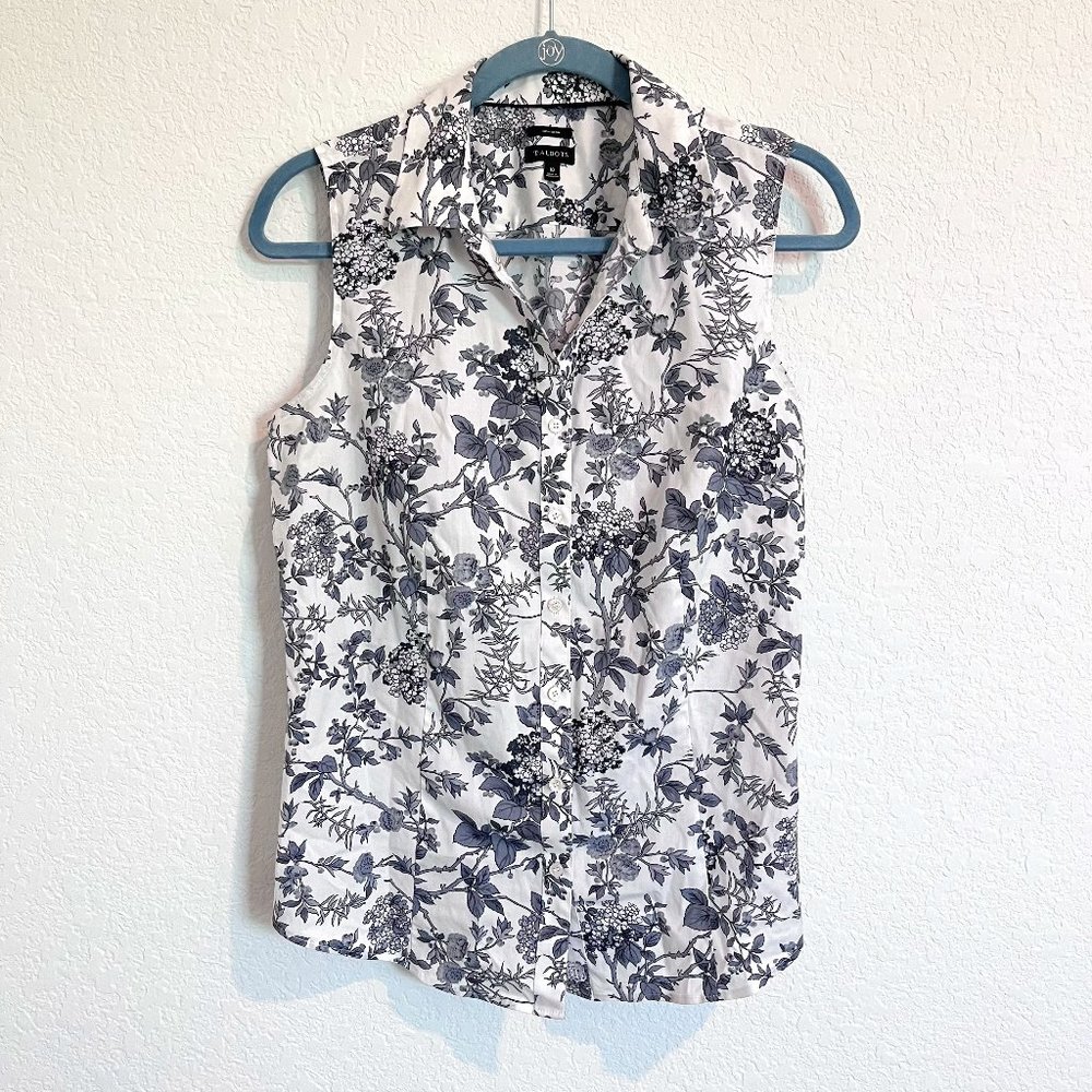 Talbots No Iron Cotton Stretch Toile Sleeveless Black/White Floral Size 10